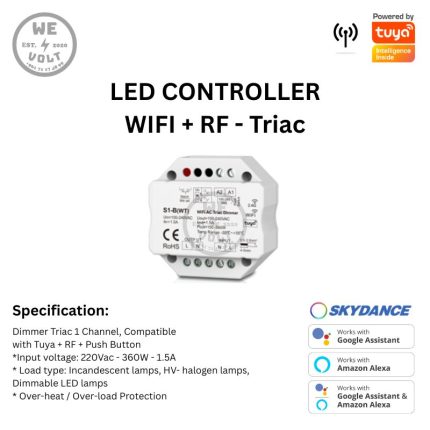 Skydance S1-B(WT) 1-Channel Triac Dimmer compatible with Tuya, RF, and push button