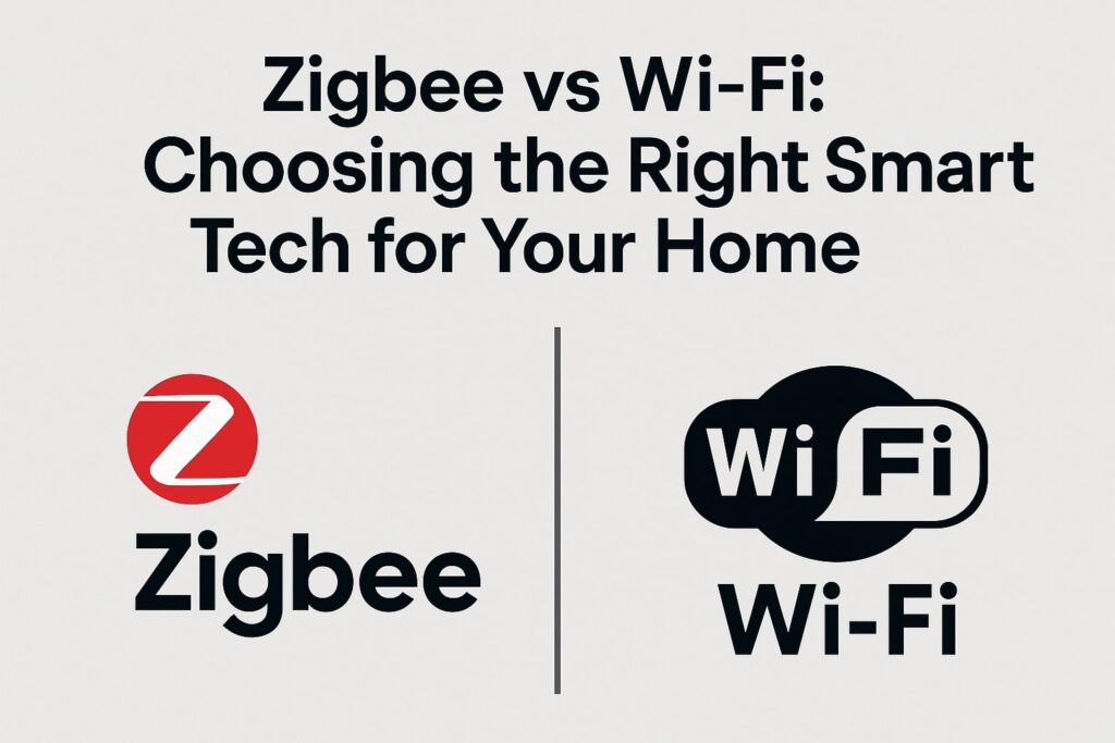 Visual comparison of Zigbee and Wi-Fi smart home technologies with their logos
