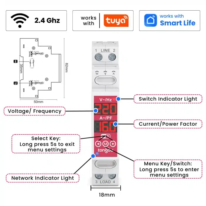 Tongou WiFi Smart Switch front panel display with LED indicators and buttons