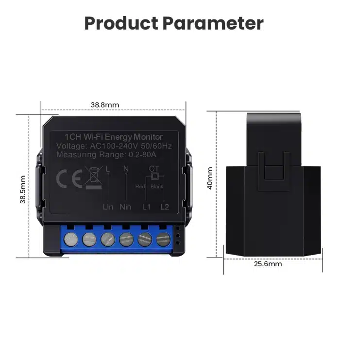 Product dimensions of Avatto Smart Power Meter and Clamp