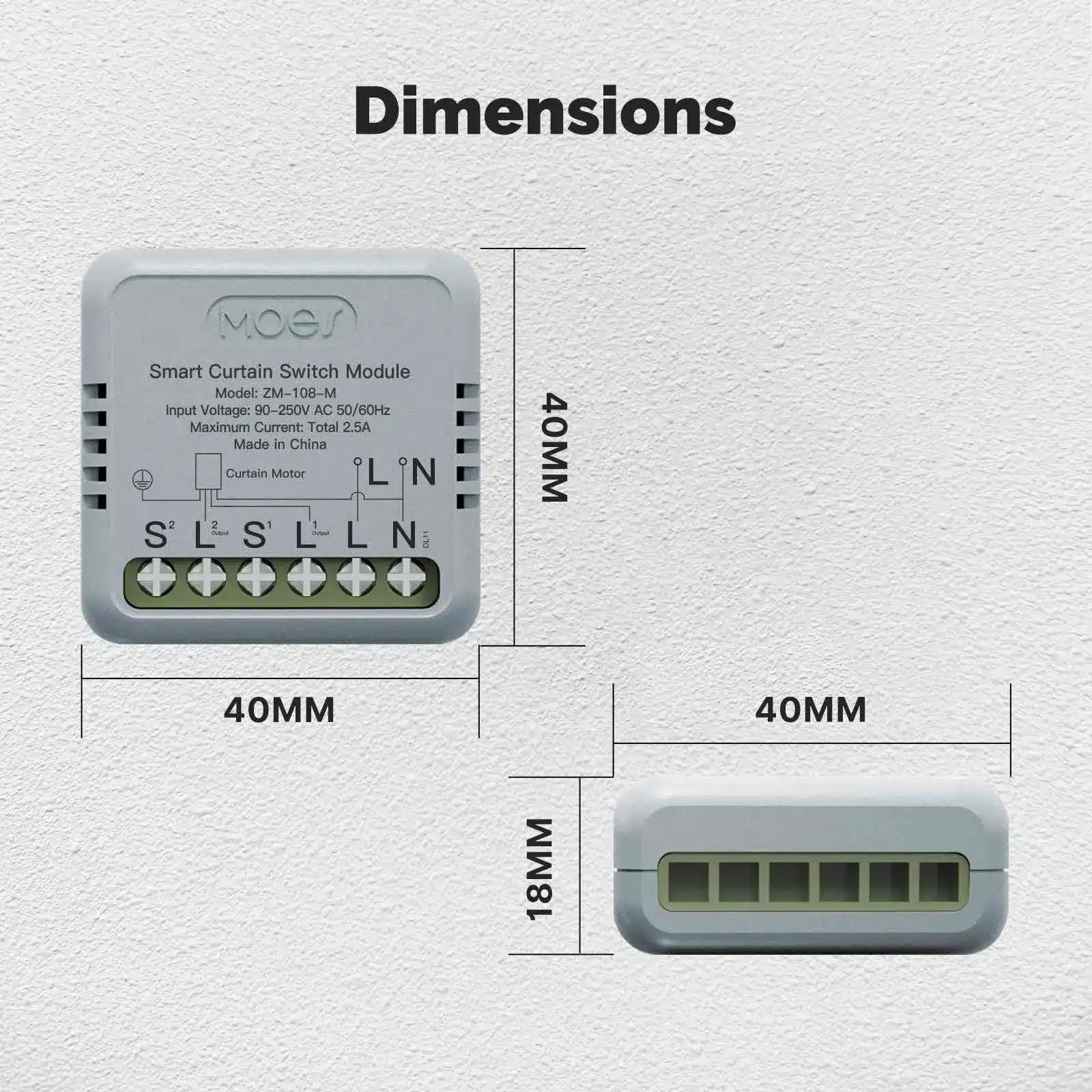 MOES Curtain Switch Module Compact Dimensions MOES ZigBee Curtain Switch Module compact mini dimensions