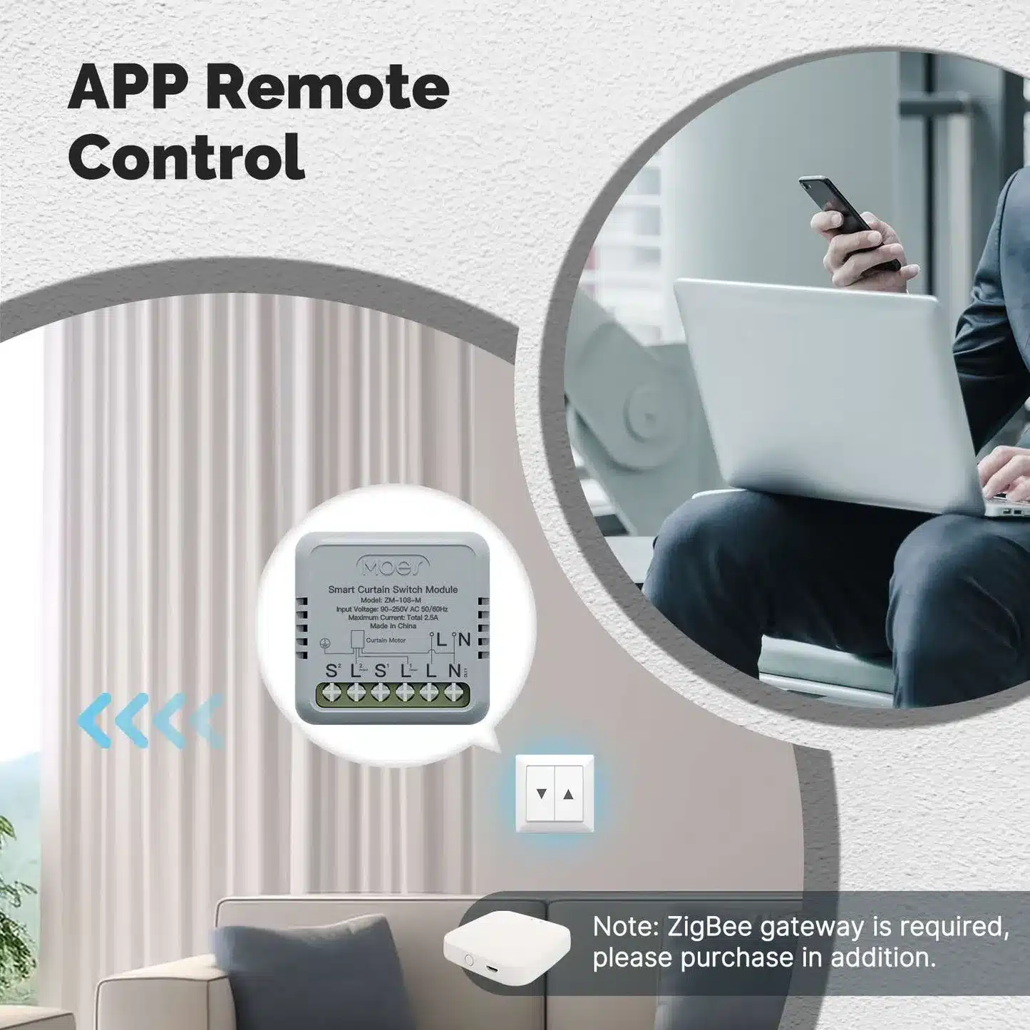 MOES Curtain Switch Module in Smart Home Setup MOES ZigBee Curtain Switch Module lifestyle smart home use