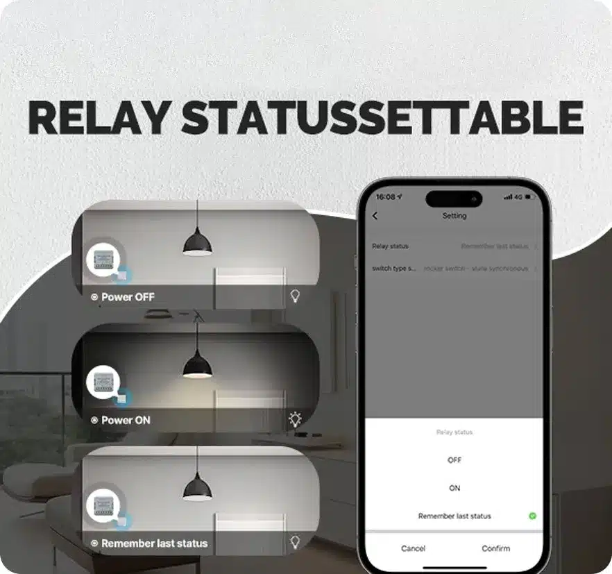 MOES ZigBee Mini Smart Switch – Relay Status Relay status setting options for MOES ZigBee Mini Smart Switch