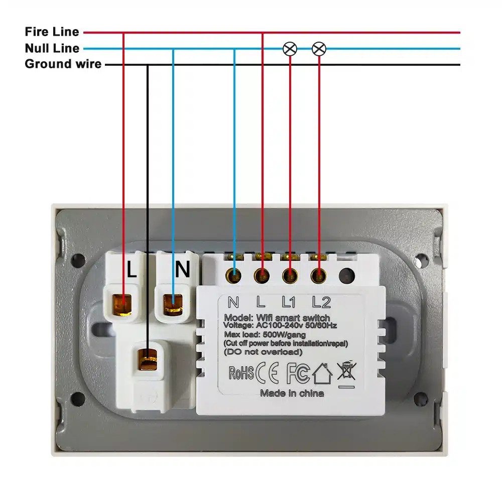 118type-smart-switch-socket-wiring-diagram-l-n-l1-l2 Wiring diagram for 118 type WiFi smart switch socket showing live, neutral and output lines