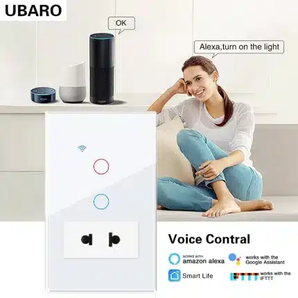 118 type WiFi smart switch with socket controlled by Alexa and Google Assistant