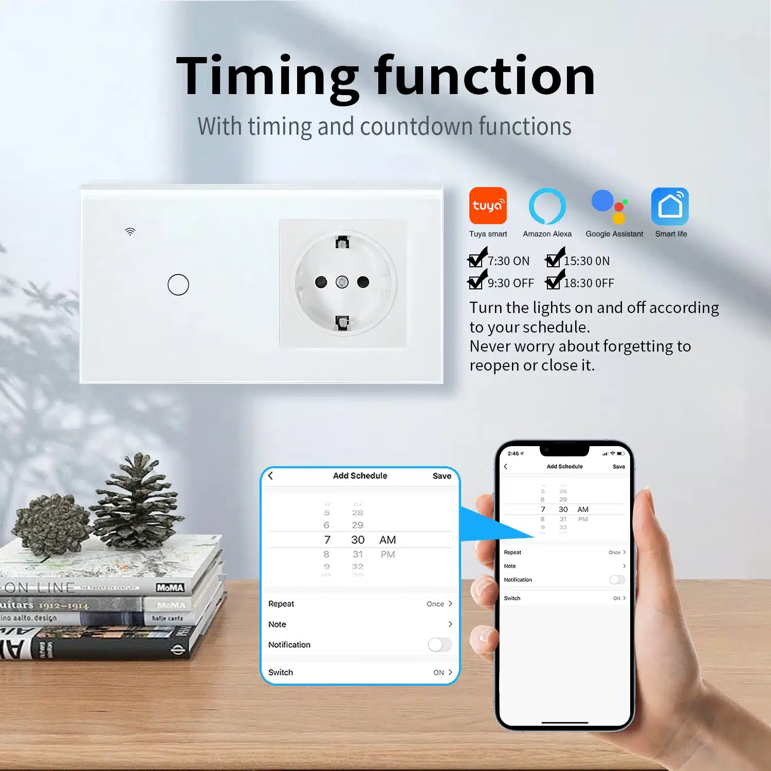 wevolt-euro-157-timing-function-smart-schedule Smart timing and scheduling function for Euro 157 touch switch using mobile app