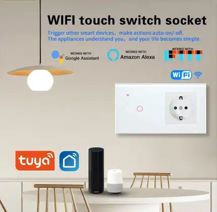 White Euro Standard 157 touch switch with EU socket and WiFi smart control features