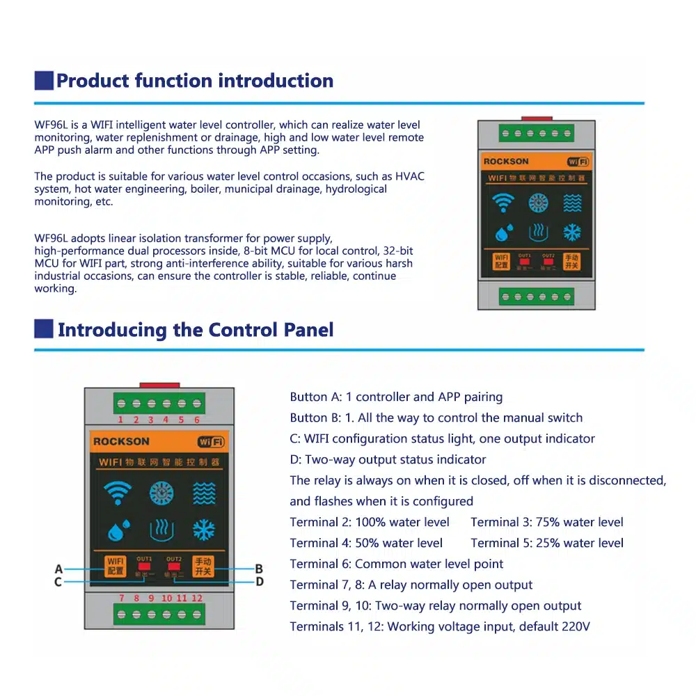 Rockson ROCK-WF96L – Five Wire Water Level Meter (Tuya Compatible) - Image 2