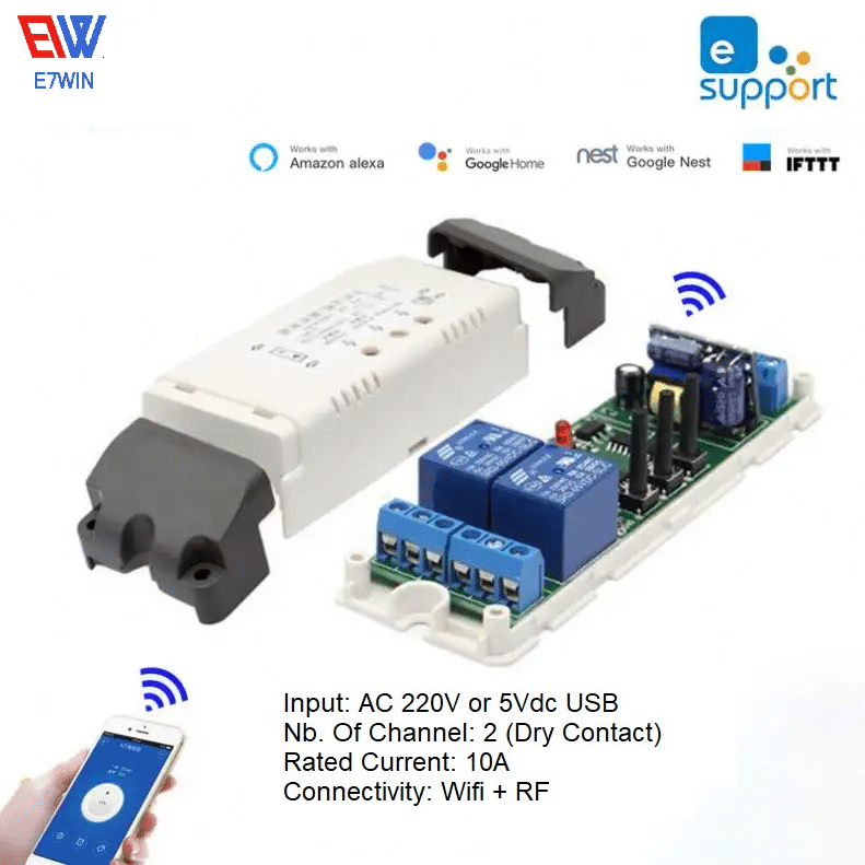 Ewelink Smart Switch 2 Channel - Input 220Vac - With Cover