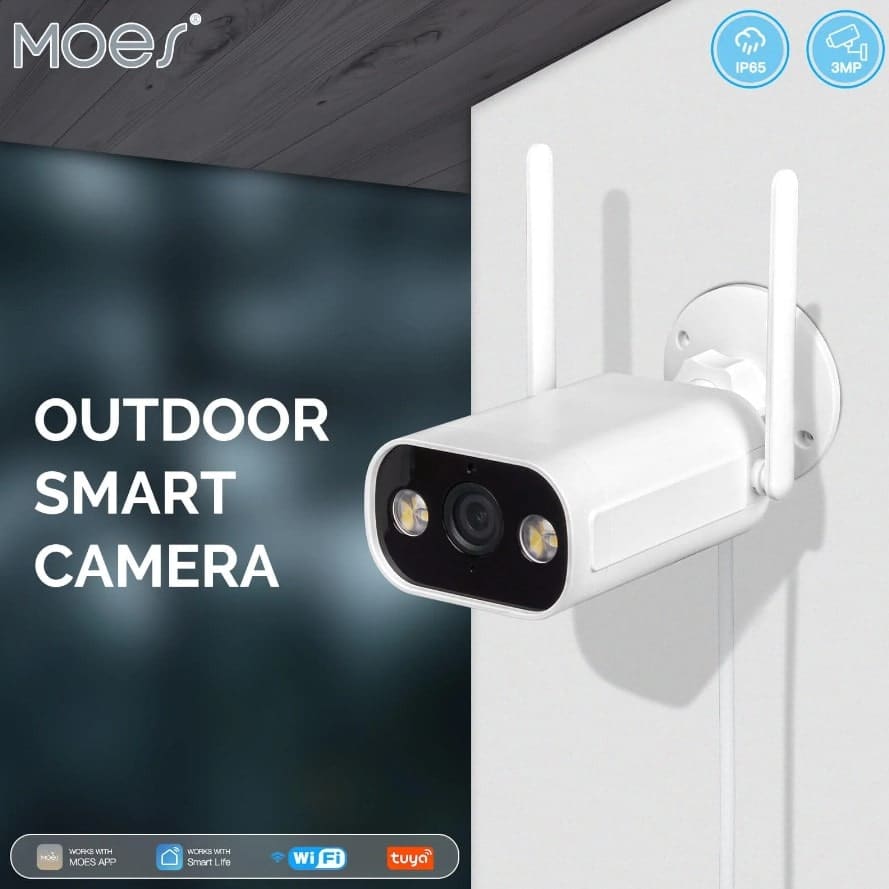 MOES WiFi Smart Outdoor Camera HD 3MP Sound Motion Detection Color Night Vision Two-Way Audio Security Monitor