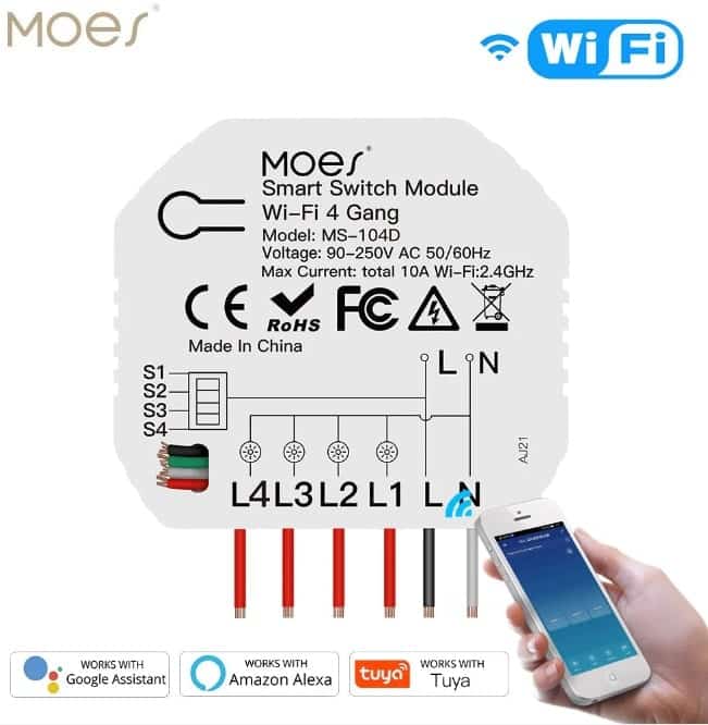 MOES Wifi Mini Quadruple (4Ch) Smart Switch