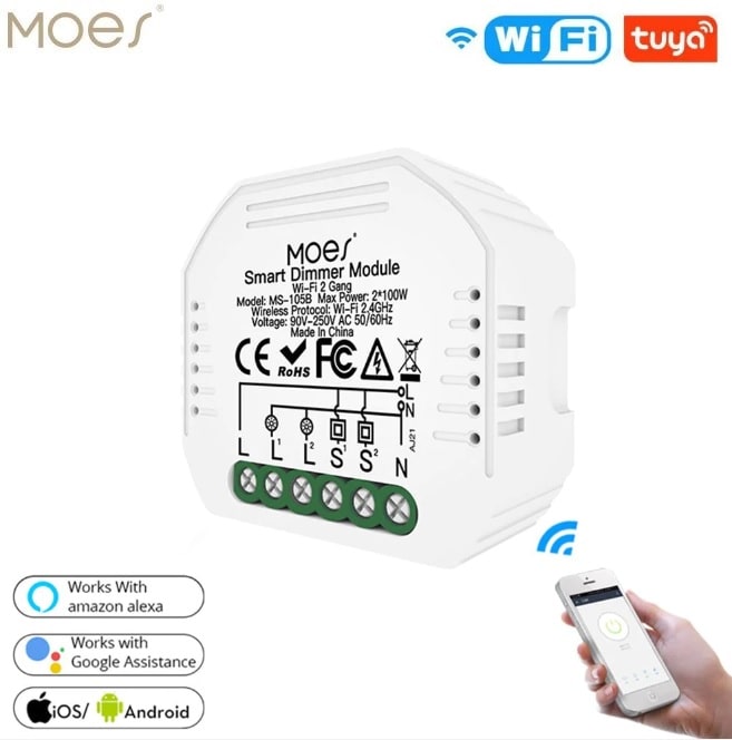MOES Wifi Mini Dual Dimmer Smart Switch