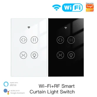 MOES WiFi Curtain Light Switch – RF433 Smart Glass Panel with Touch Control