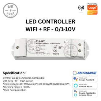 Skydance S1-L(WT) – 0/1-10V Dimmer (Tuya + RF + Push Button, 200W–480W)
