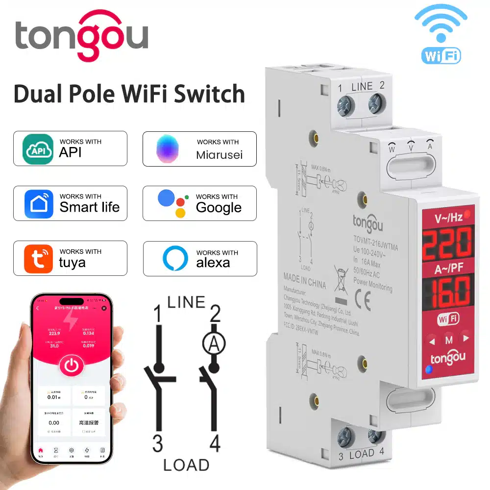 Tongou TOVMT – 2P 16A Tuya WiFi Smart Switch | L-L / L-N