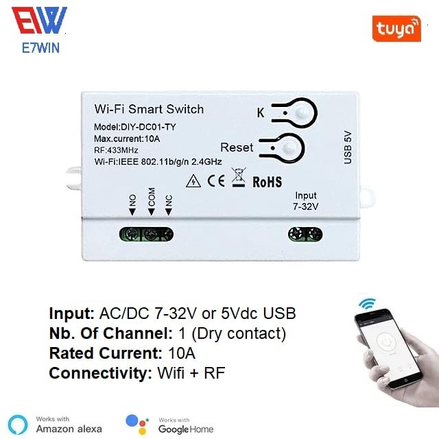 Tuya Smart Switch 1 Channel - Input 7-32V Ac/dc