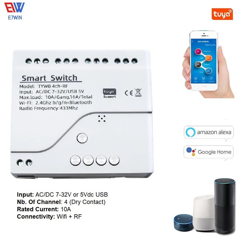 TUYA Smart Switch 4 Channel - Input 7-32V Ac/dc