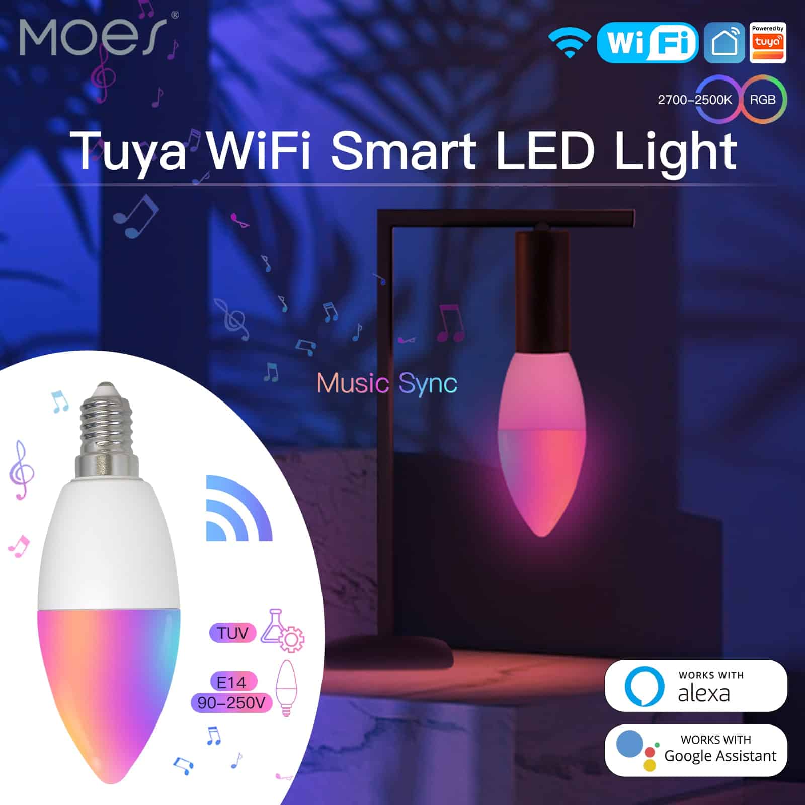 MOES WiFi Smart RGB+WW Bulb E14 - Image 2