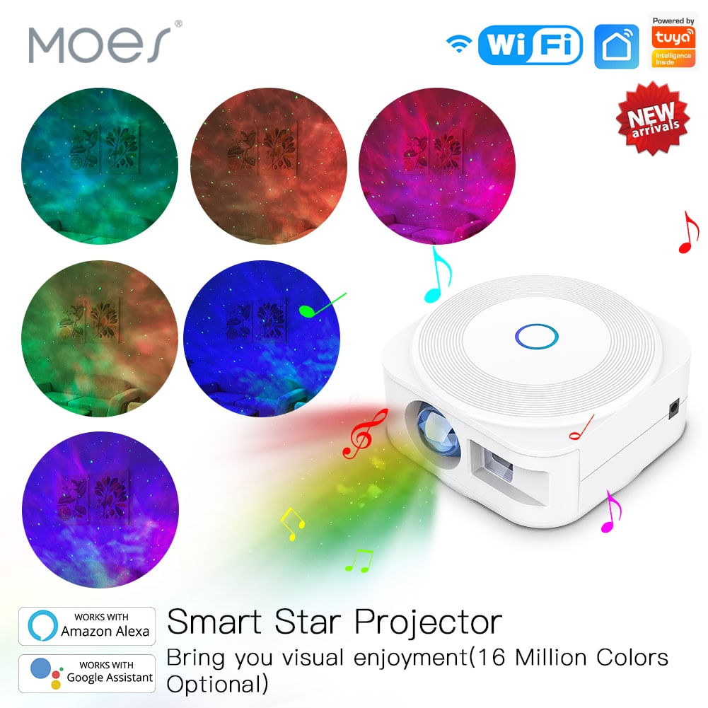 MOES WiFi Smart Star Sky Night Light Square Projector Music Player