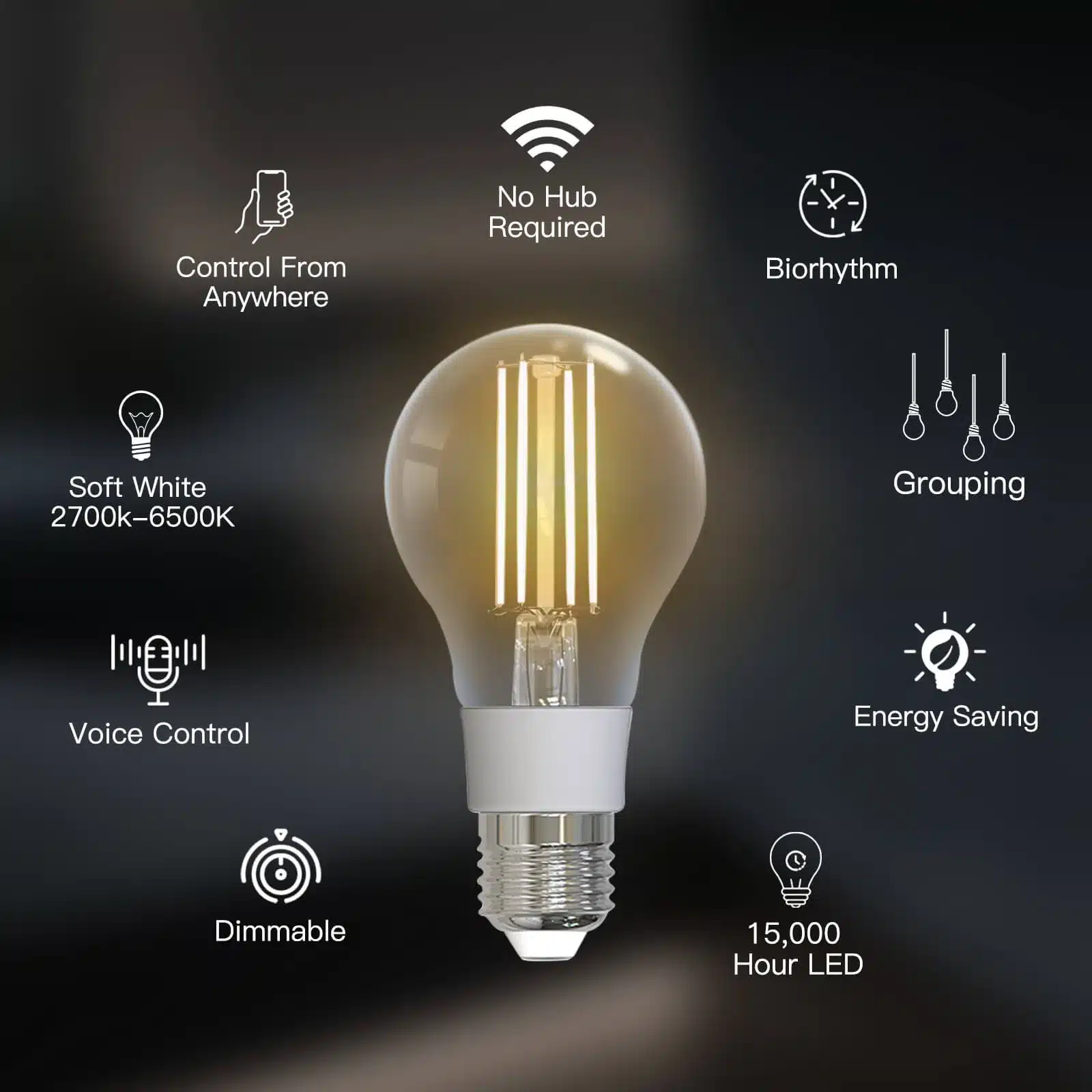 MOES Smart WiFi Filament Bulb A60 E27 – 7W Dimmable LED Lamp - Image 4