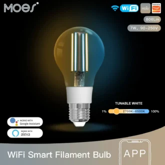 MOES Smart WiFi Filament Bulb A60 E27 – 7W Dimmable LED Lamp