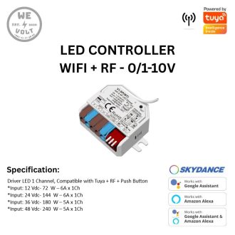 Skydance V1-SP(WT) – 1CH LED Driver (12-48V, Tuya + RF + PUSH Button)