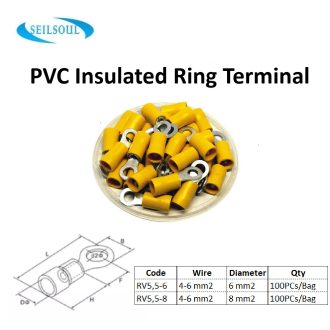 Insulated Ring Terminal RV5.5 with insulated barrel and ring connector end for secure wire termination in electrical applications.