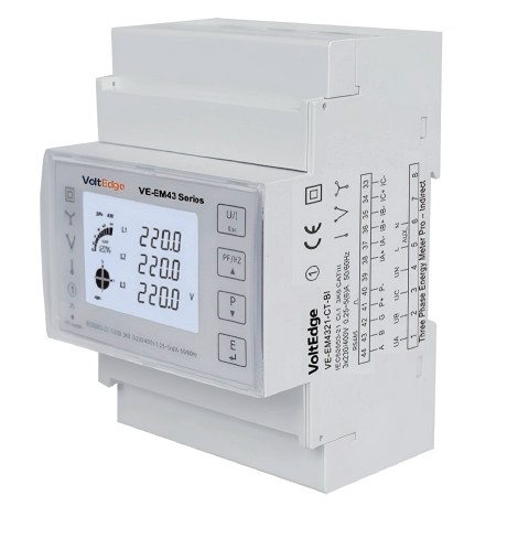 VoltEdge VE-EM4321-CT Smart Three-Phase CT Energy Meter with Tuya Wi-Fi and RS485 Modbus 4-module design