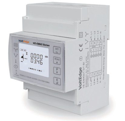 VoltEdge VE-EM4321-DT Three-Phase Smart Energy Meter 100A with Tuya Wi-Fi and RS485 Modbus interface