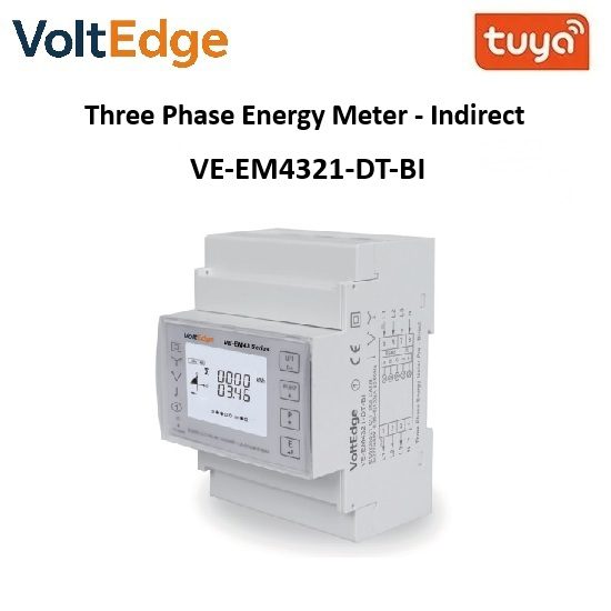 VoltEdge VE-EM4321-DT Three-Phase Smart Energy Meter 100A with Tuya Wi-Fi and RS485 Modbus interface