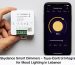 Skydance smart dimmer with smartphone showing Tuya app dimming control at 65%