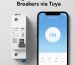 Tongou smart circuit breaker with smartphone showing Tuya app control screen