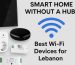 Wi-Fi smart home devices including MOES switch, Sonoff plug, and Tuya IR controller displayed for hub-free setup in Lebanon